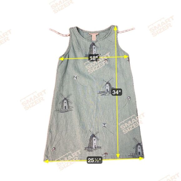Sweet Jessie 100% Linen Sleeveless Windmill and Kite Green Dress Size Medium Pet - Picture 7 of 8